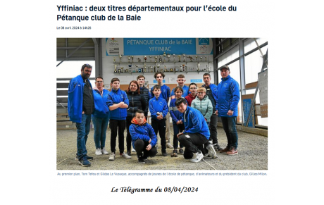 Deux Titres Départementaux Pour l'école du Pétanque Club de la Baie