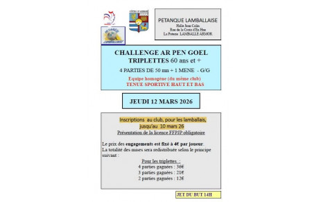 Liste des Equipes inscrites à Ar Pen Goël à Lamballe le Jeudi 12 mars 2026